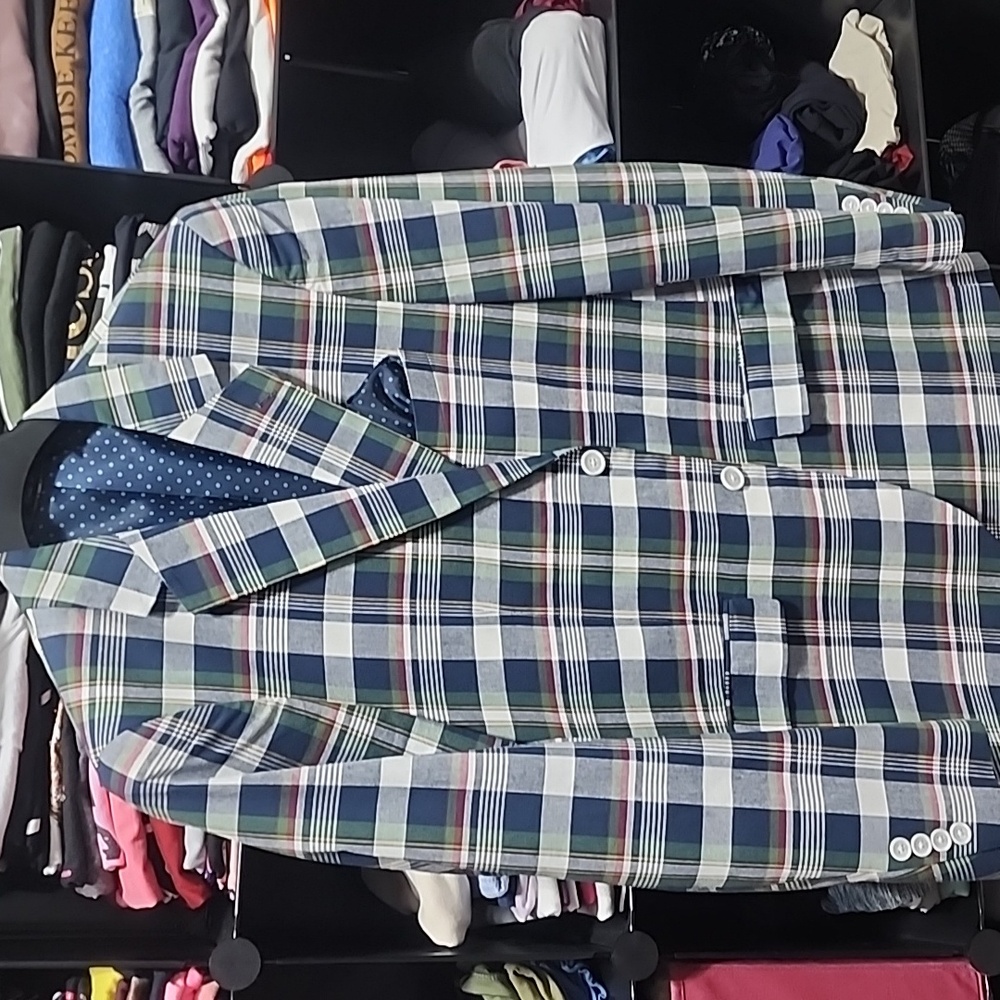 Men's Plaid Blazer - Blue, Green, White